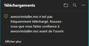 Edge signale un téléchargement peu fréquent — exemple Ave Cor.