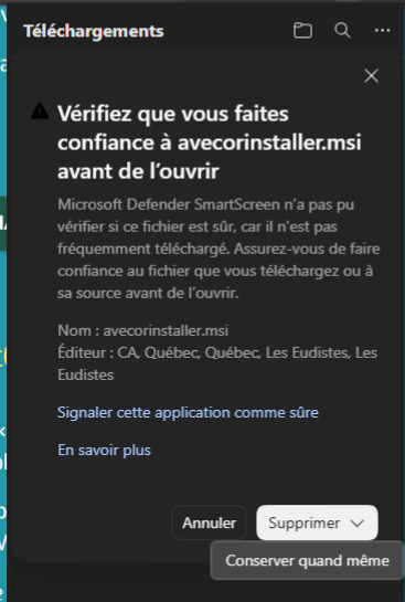 4. La flèche de « Supprimer » propose « Conserver quand même ».